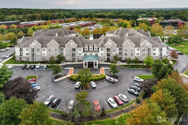 an aerial view of a house with a garden and a lake view