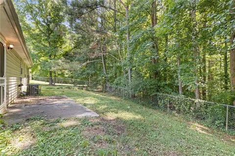 a view of a park with large trees