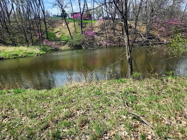 a view of a lake with a building in the background