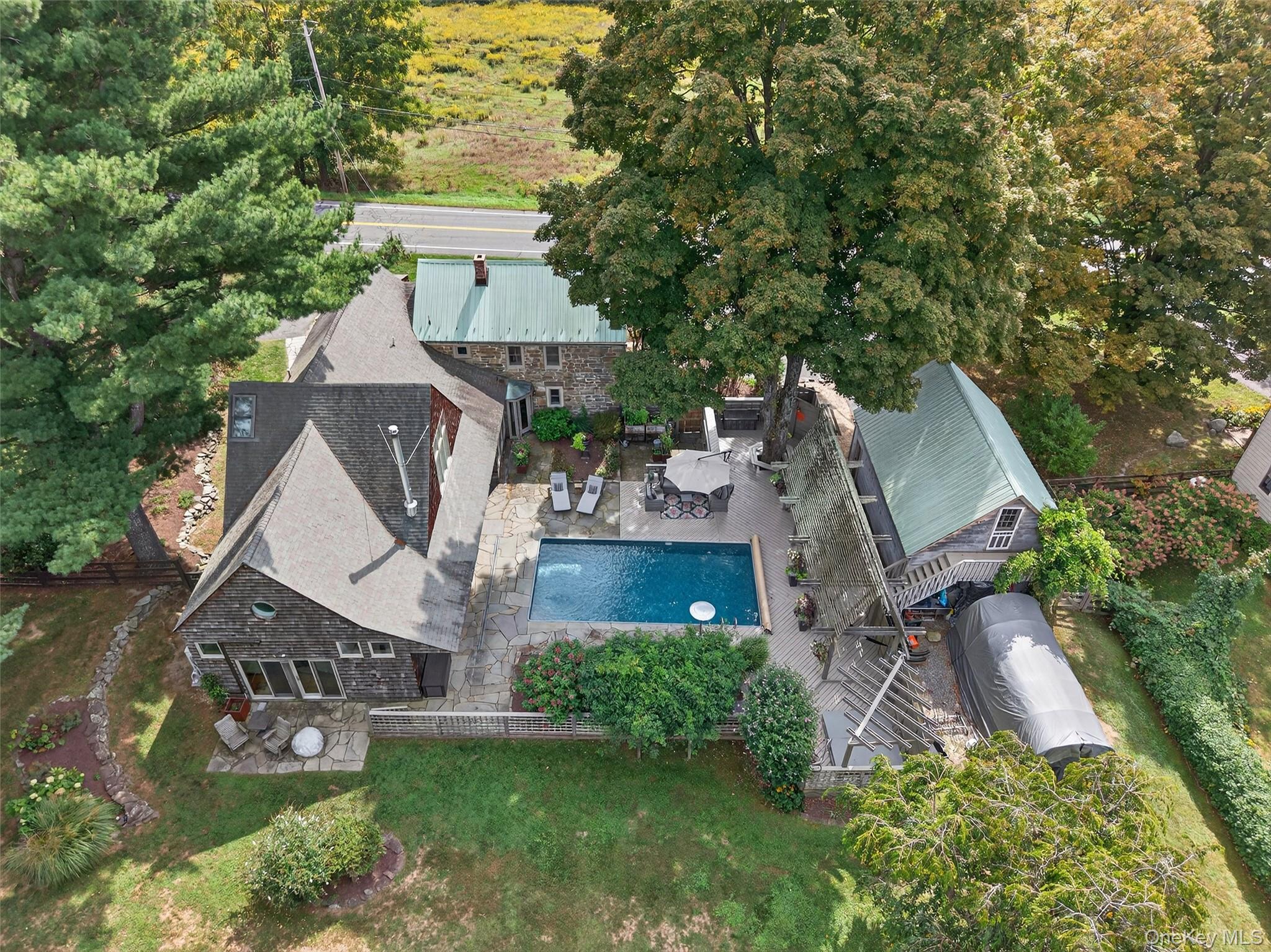 an aerial view of a house