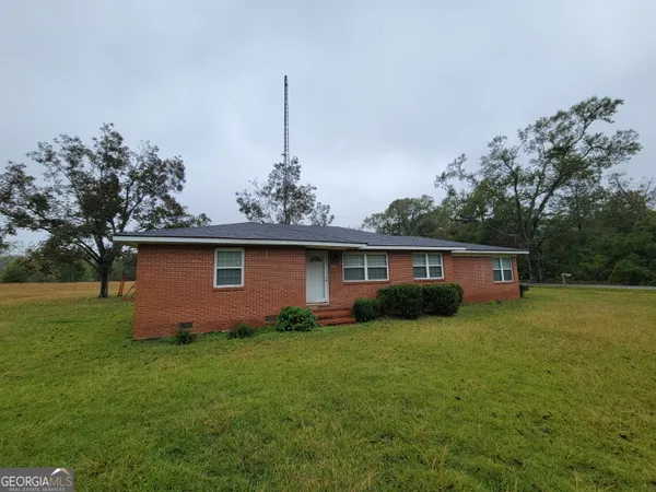 a front view of house with yard and green space