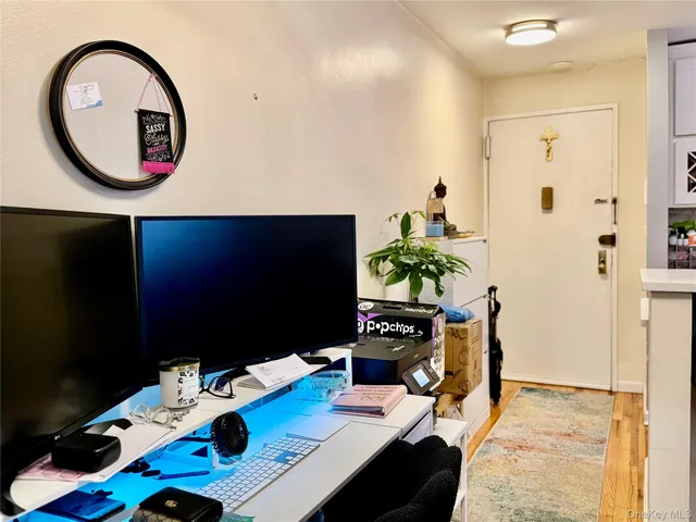 a bathroom with a sink and a shower curtain