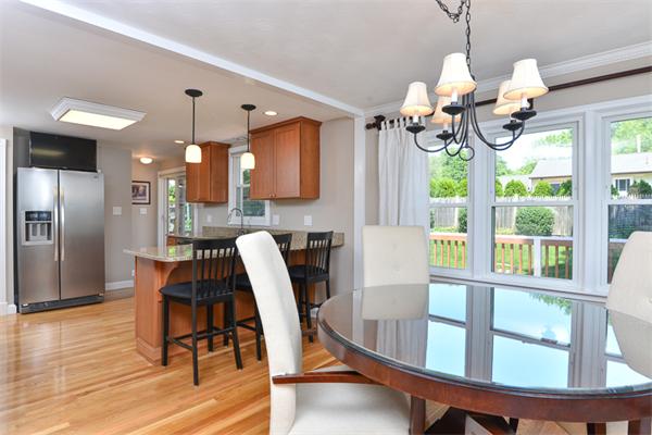 140 Governors Road Quincy, MA 02169 - Photo 8 of 24 a dining room filled chandelier and wooden floor