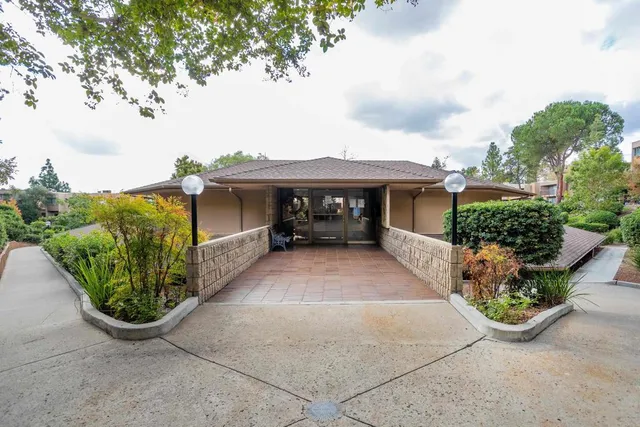 an outdoor view with patio
