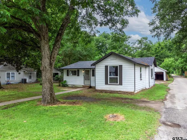 a front view of house with a garden