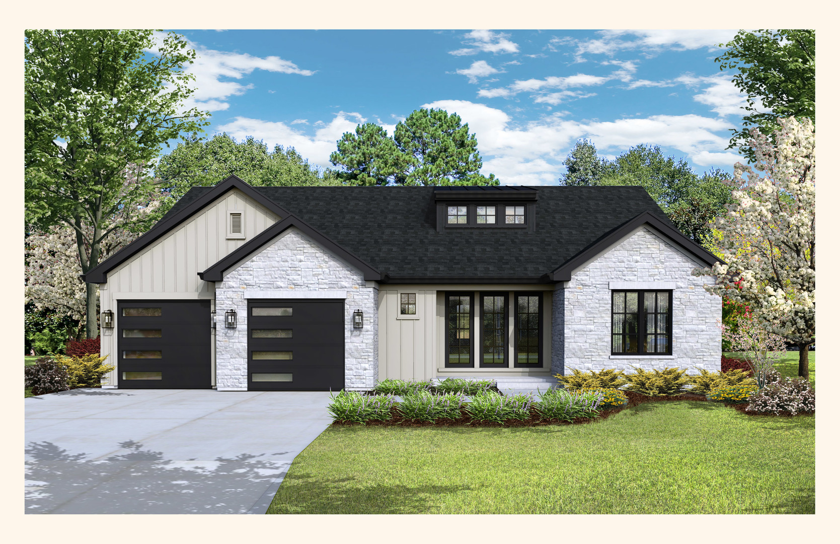 front view of a house with a yard