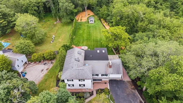 an aerial view of a house