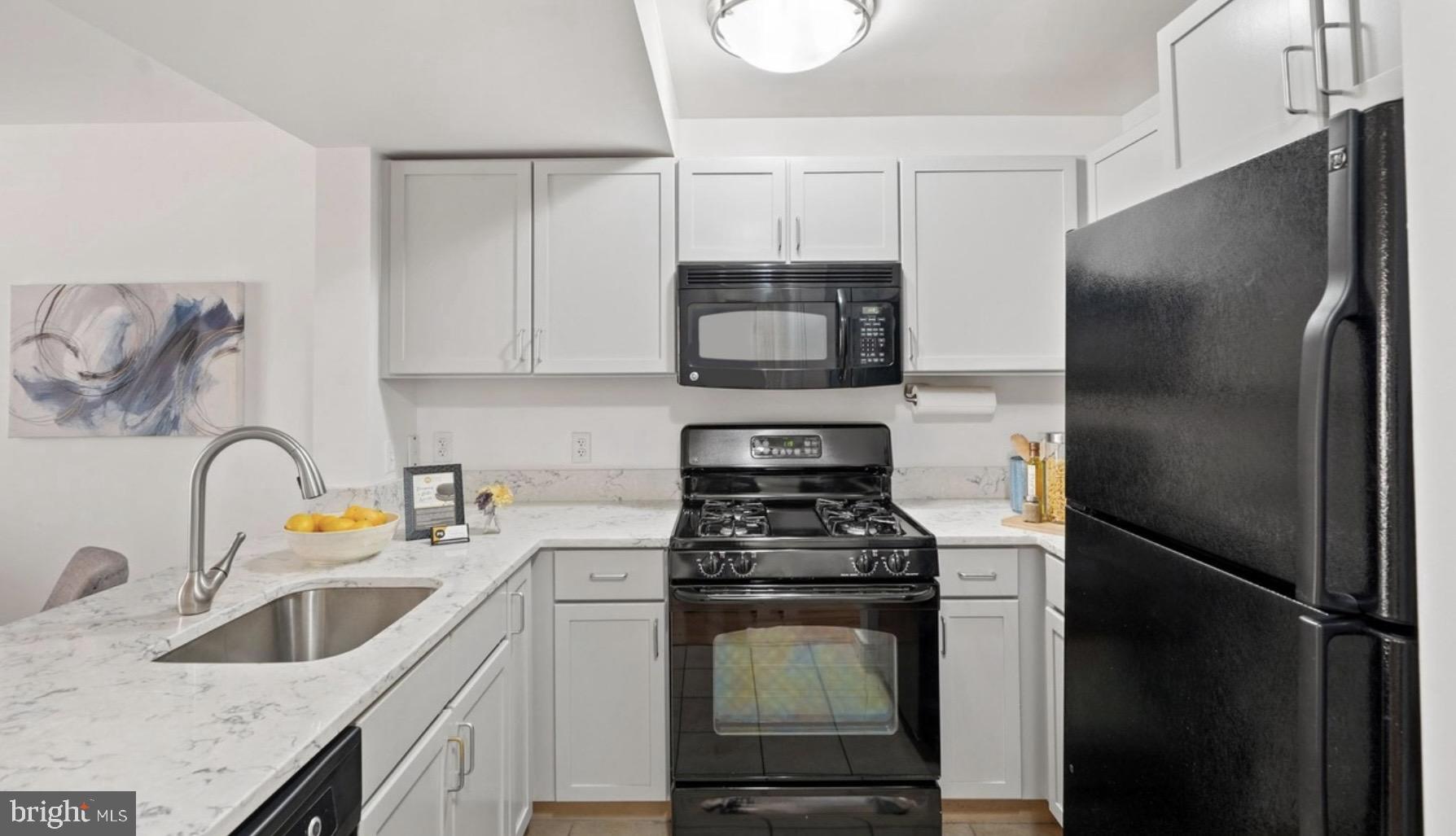 800 4th Street Southwest, Unit N120 Washington, DC 20024 - Photo 5 of 30 a kitchen with stainless steel appliances a refrigerator sink and white cabinets