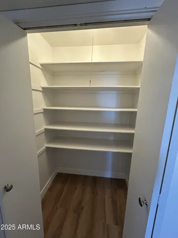 a view of walk in closet with empty racks