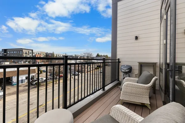 a balcony with a couch