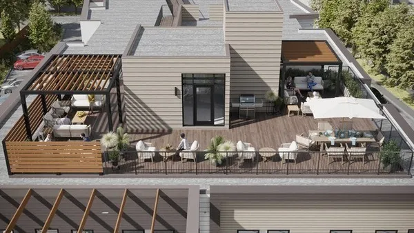 a view of a terrace with sitting area