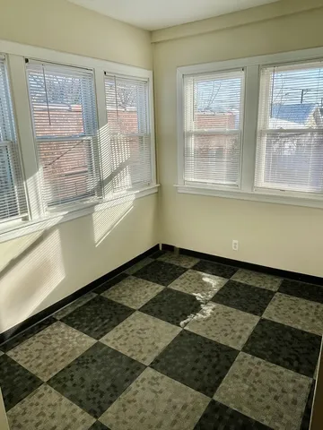 a view of a black and white checkered floor