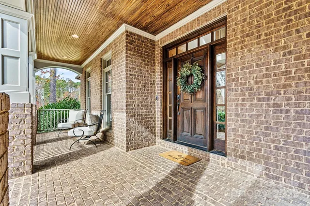 a view of a porch with a backyard