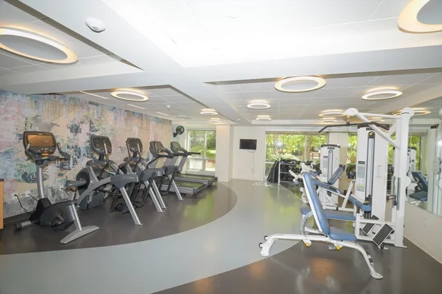 a view of a room with gym equipment