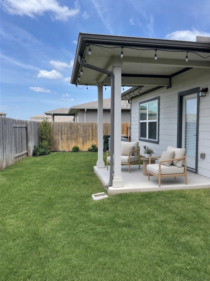 5128 Vanner Path Georgetown, TX 78626 - Photo 18 of 20 Picture digitally staged. Rear exterior featuring a covered concrete patio.