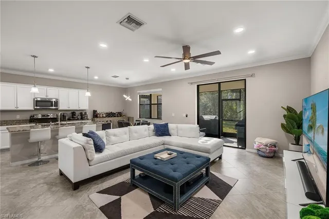a living room with furniture potted plant and a flat screen tv