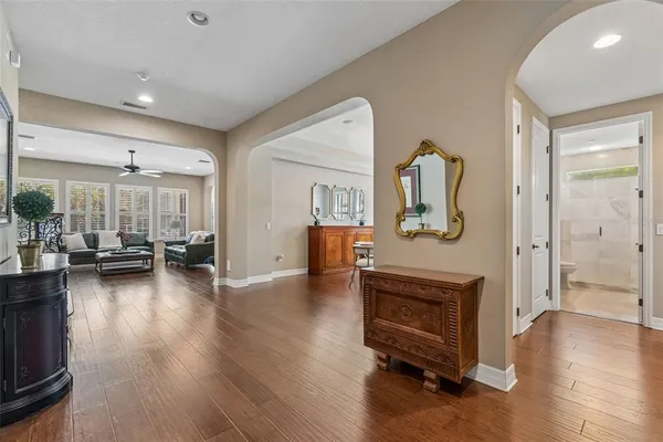 a living room with furniture and a window