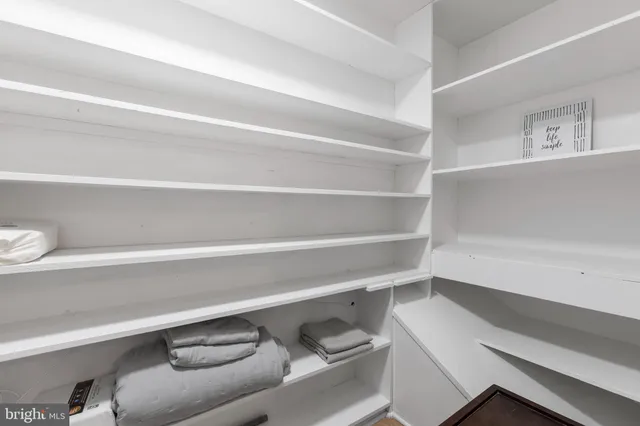 a view of walk in closet with empty racks