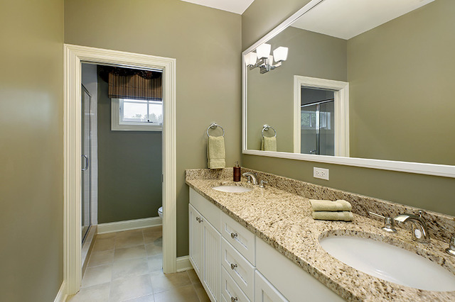 2246 Illinois Road Northbrook, IL 60062 - Photo 13 of 25 a bathroom with a granite countertop sink and a mirror