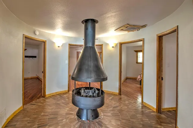 a living room with a couch and a table