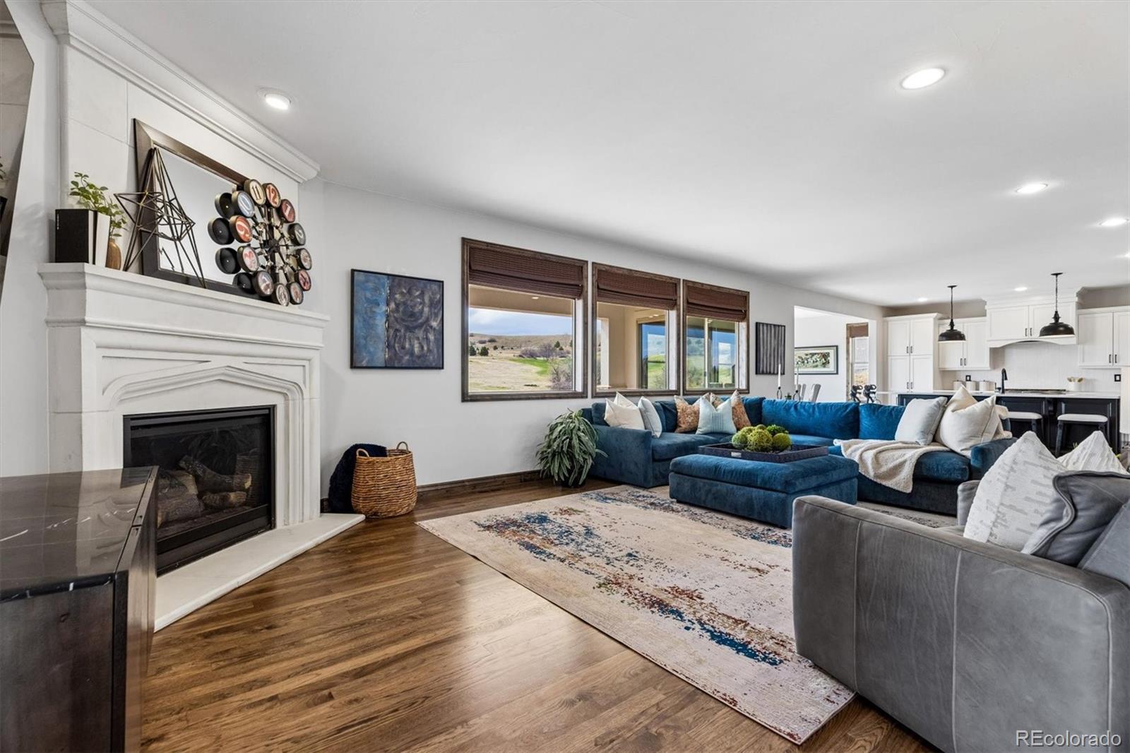 4698 Bandera Place Parker, CO 80134 - Photo 9 of 43 a living room with furniture window and a fireplace