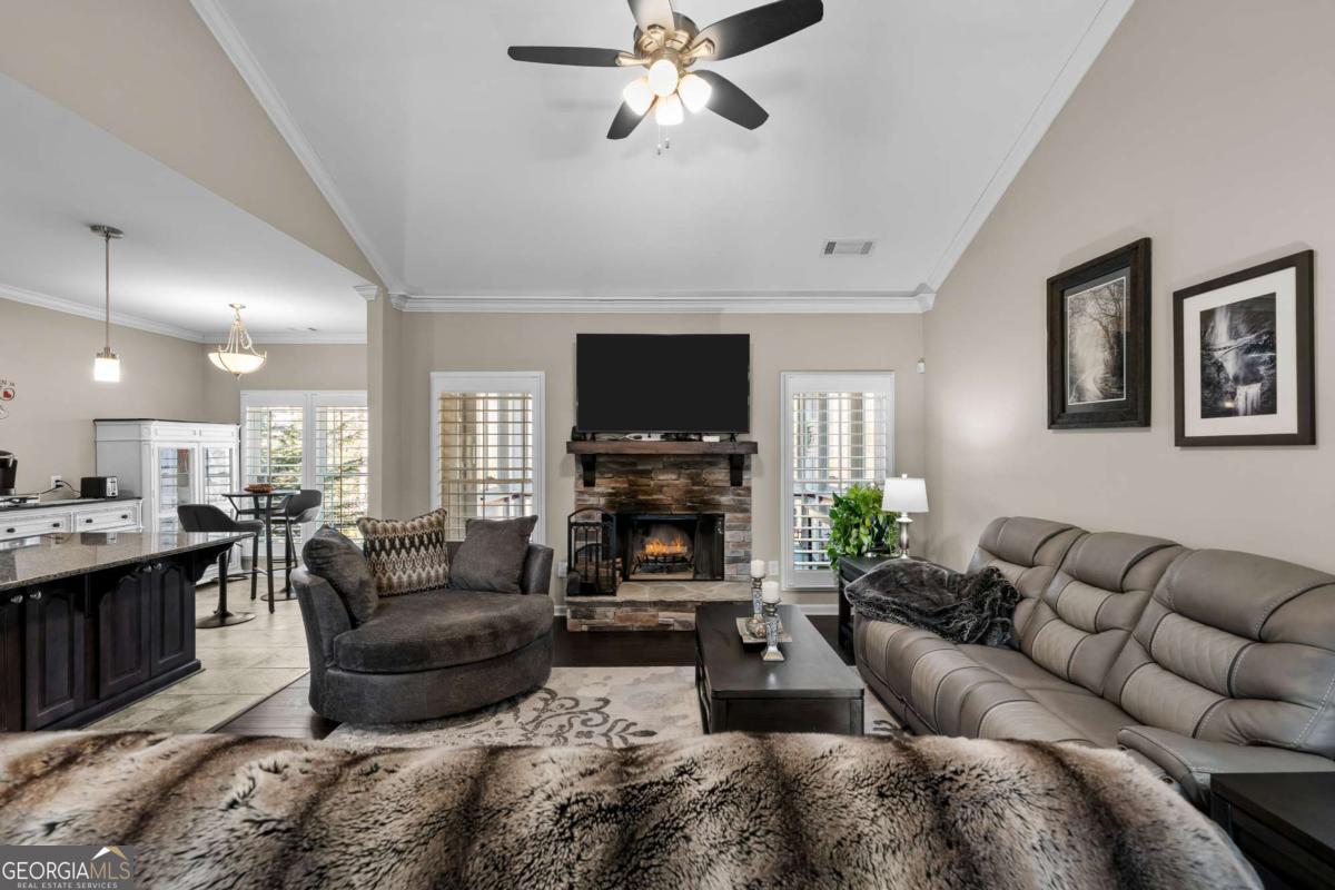 96 Morgan Trail, Unit 15R Ellijay, GA 30536 - Photo 22 of 42 a living room with fireplace furniture and a flat screen tv