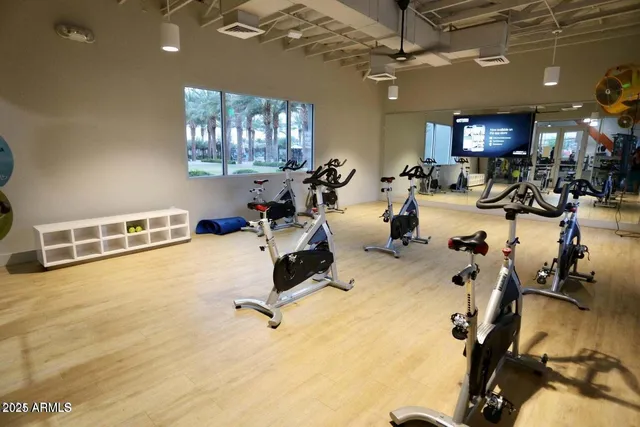 a view of a room with gym equipment