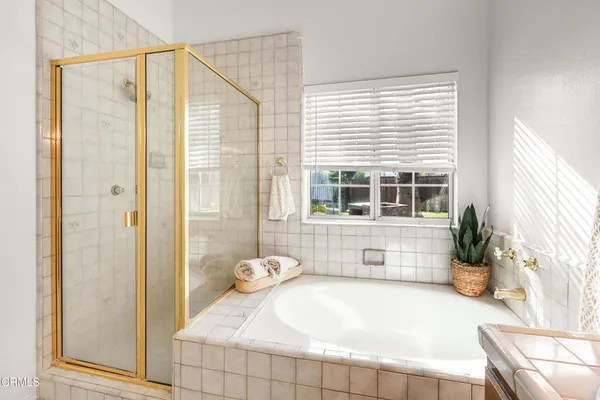 a view of a park with large trees