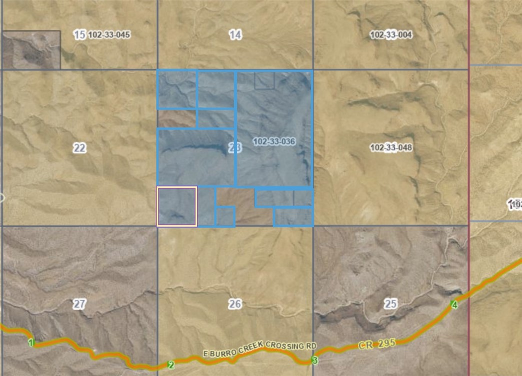 0 Burro Creek Crossing Road Wikieup, AZ 85360 - Photo 5 of 7 Aerial map of property and surrounding area featuring property boundaries highlighted