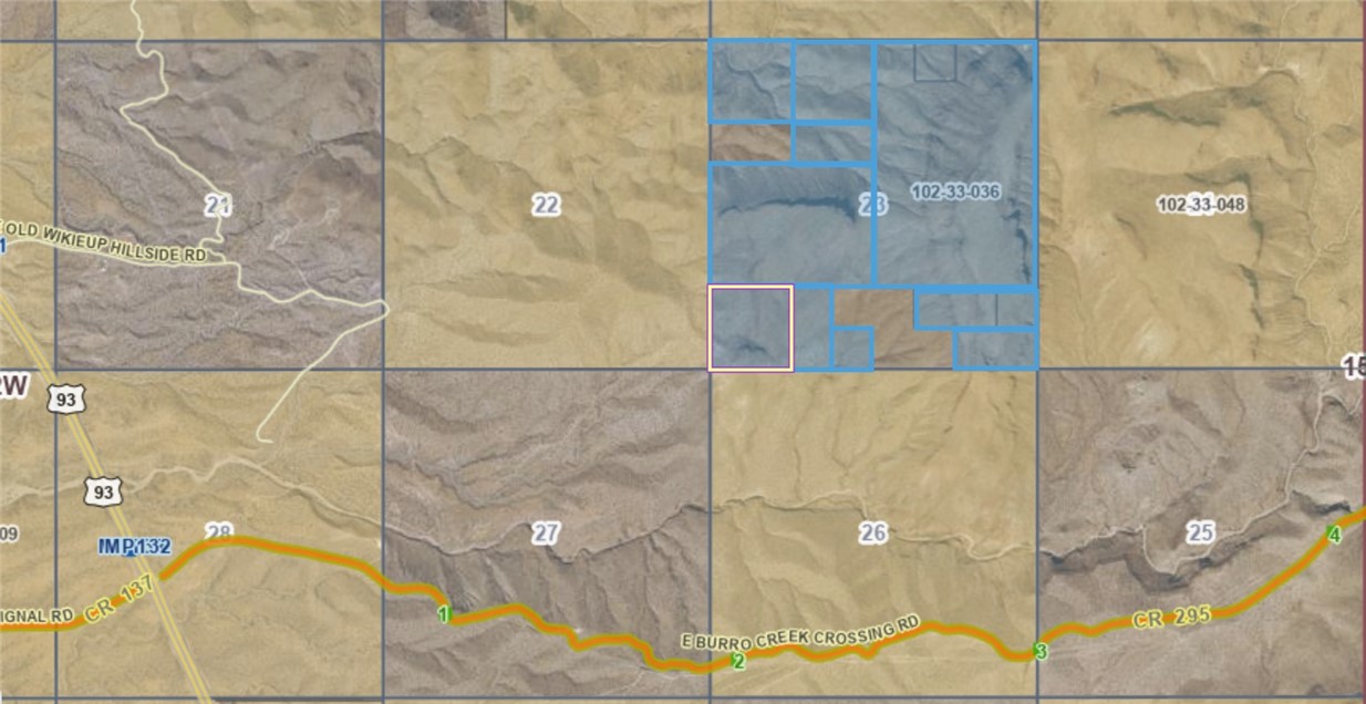 0 Burro Creek Crossing Road Wikieup, AZ 85360 - Photo 7 of 7 Aerial overview of property's location featuring property parcel outlined