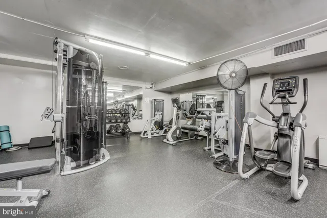 a view of a room with gym equipment