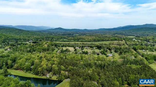 a view of a city with lush green forest