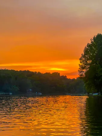 a view of lake and mountain