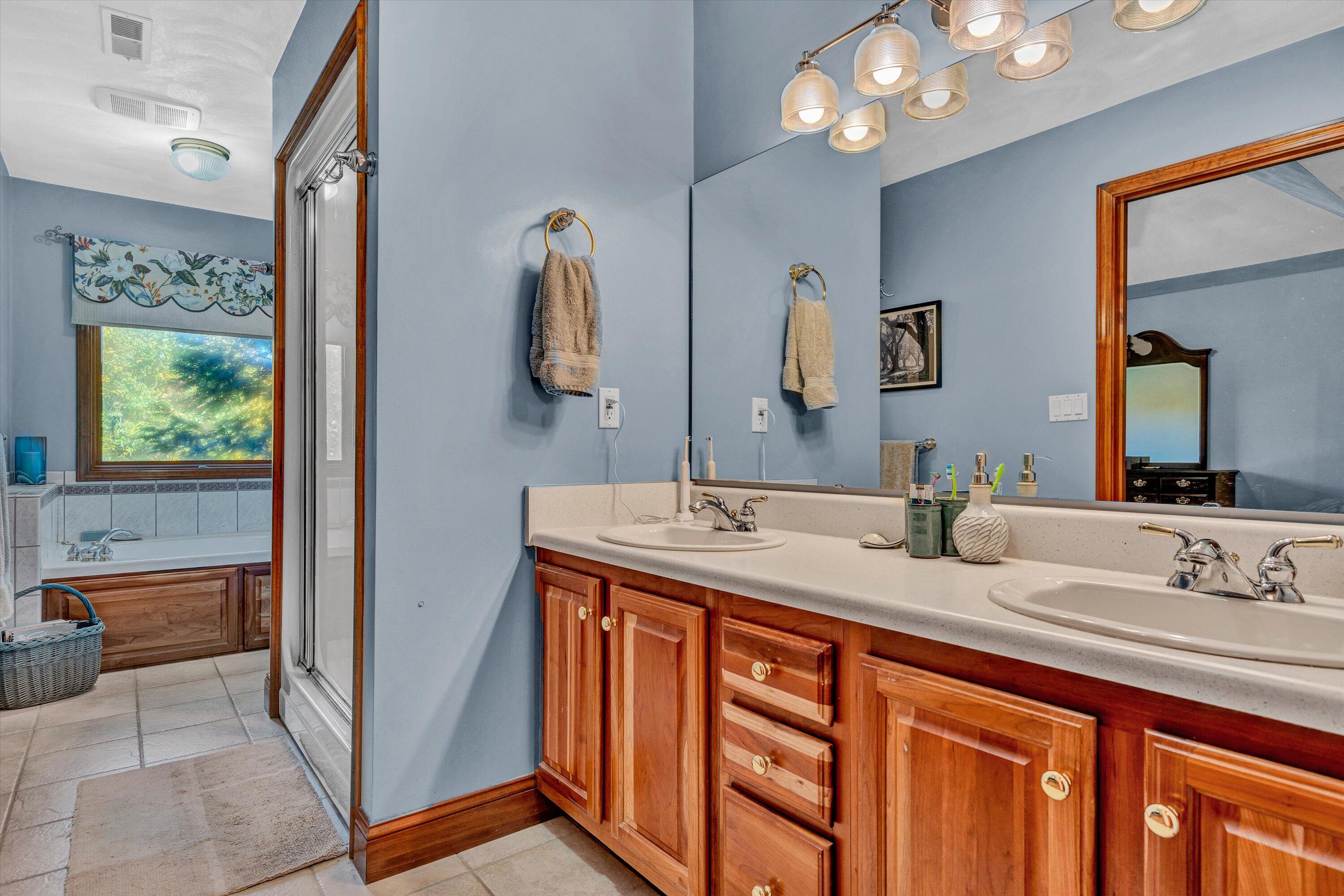 526 Stonebridge Drive Blue Ridge, VA 24064 - Photo 14 of 35 a bathroom with a double vanity sink and a mirror
