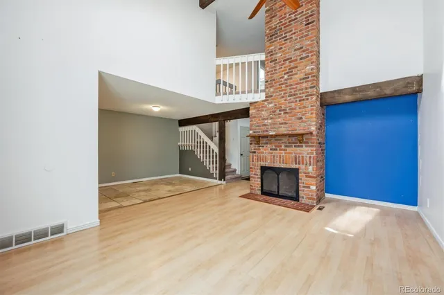 a view of a livingroom with a fireplace