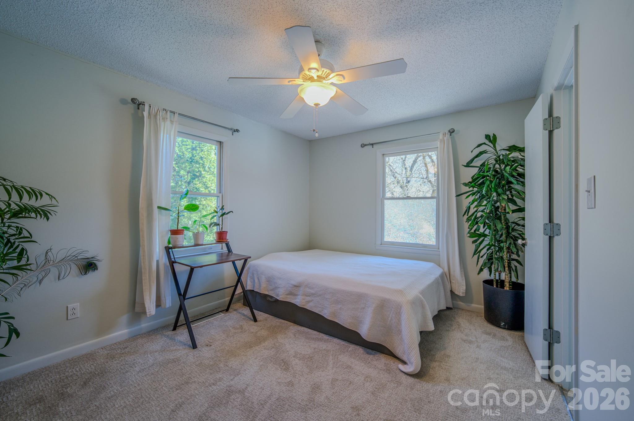 3 Taproot Trail Barnardsville, NC 28709 - Photo 23 of 48 a bedroom with a bed and a potted plant