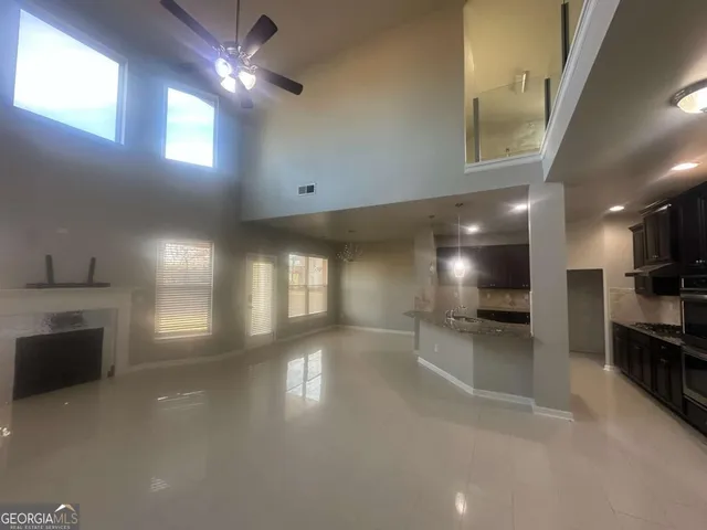 a view of a lobby with flat screen tv