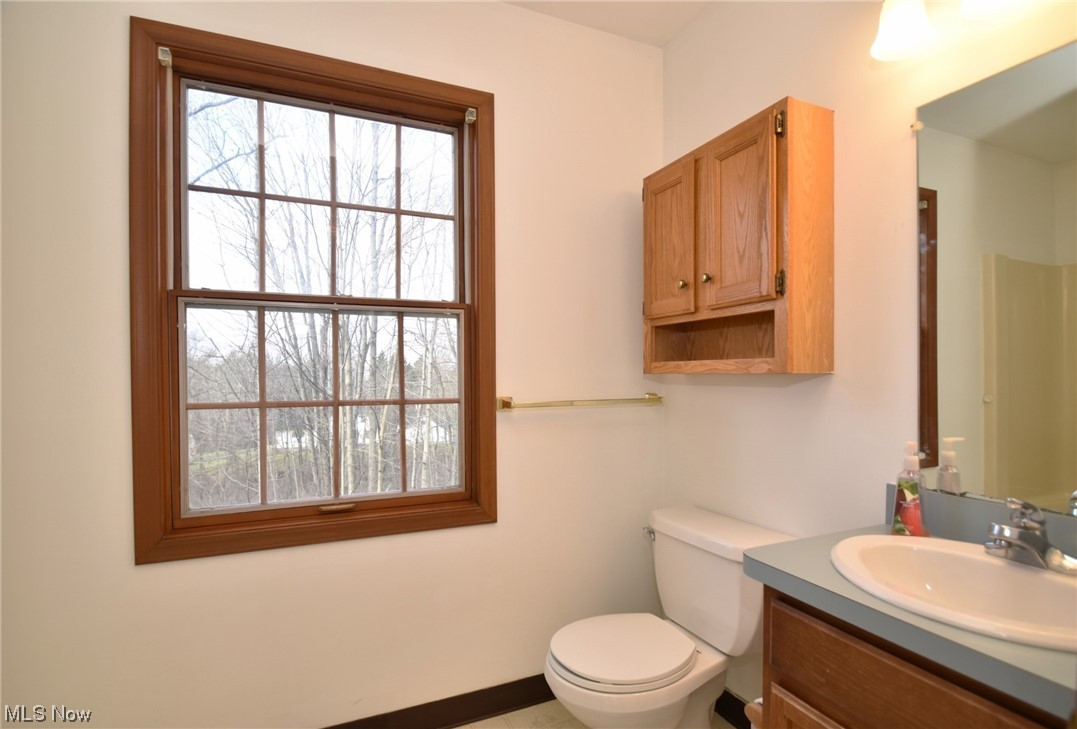 9699 Mulberry Road Chardon, OH 44024 - Photo 19 of 24 Bathroom featuring vanity, toilet, and a healthy amount of sunlight
