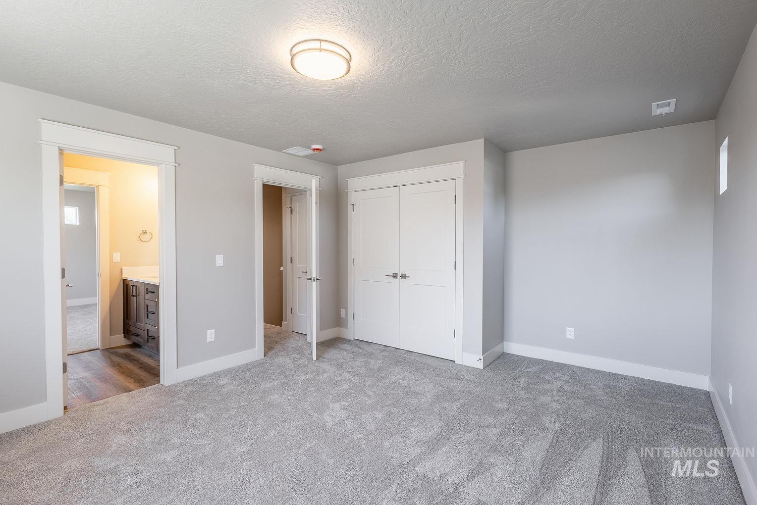 1171 West Recess Way Kuna, ID 83634 - Photo 22 of 28 Spacious room featuring light gray walls, gray carpet flooring, white trim, a double-door closet, and a contemporary ceiling light fixture