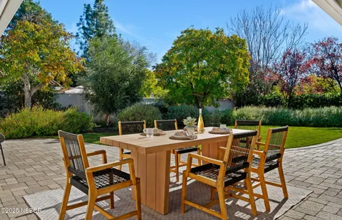 a view of a back yard with a tree