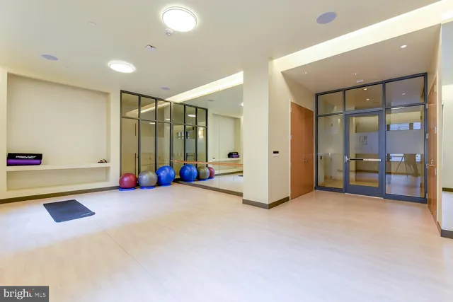 a view of a livingroom with furniture and storage