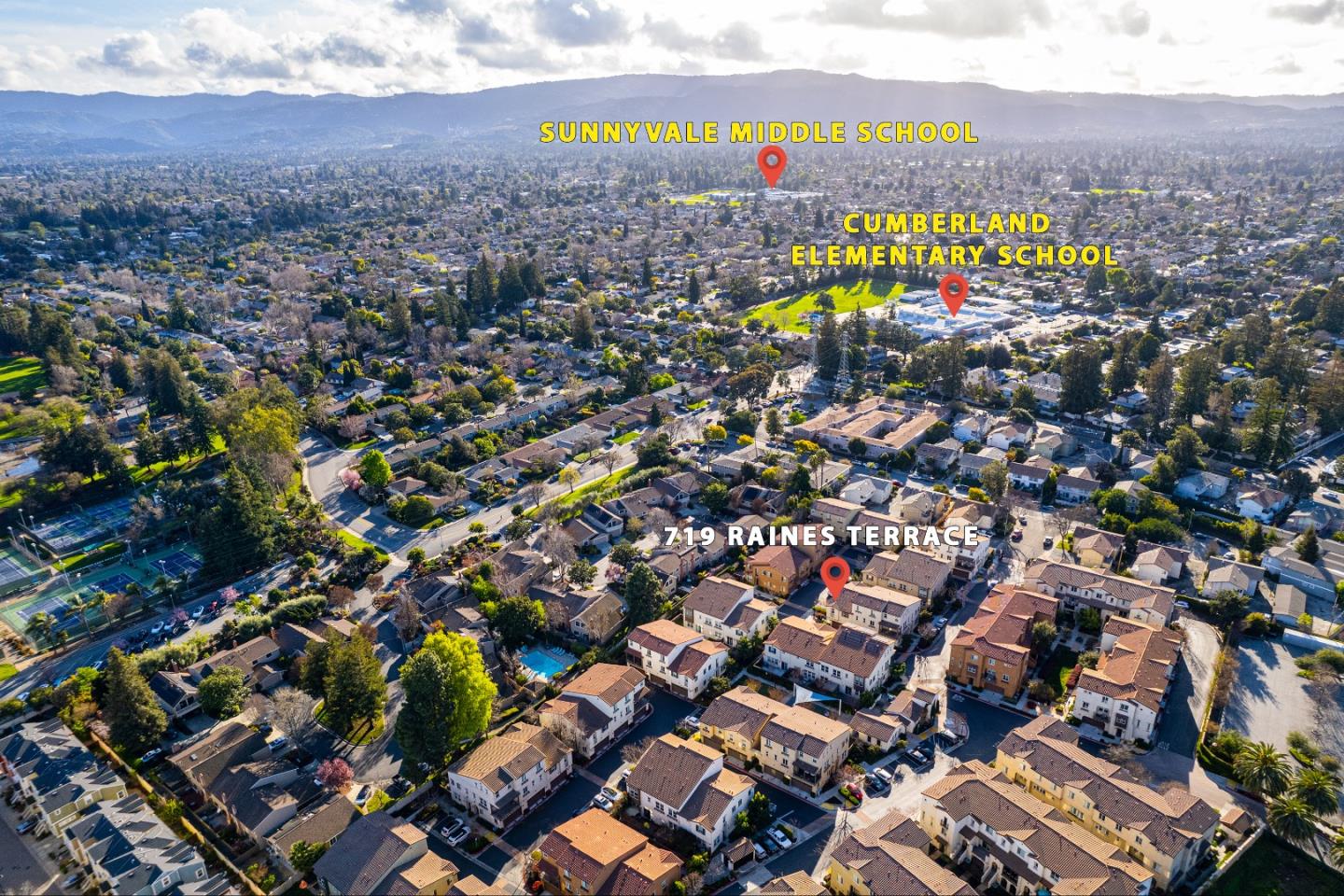 719 Raines Terrace Sunnyvale, CA 94087 - Photo 41 of 47 an aerial view of residential houses with outdoor space