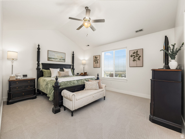 117 Ridge View Drive Elk Ridge, UT 84651 - Photo 17 of 42 Bedroom featuring light carpet and a ceiling fan