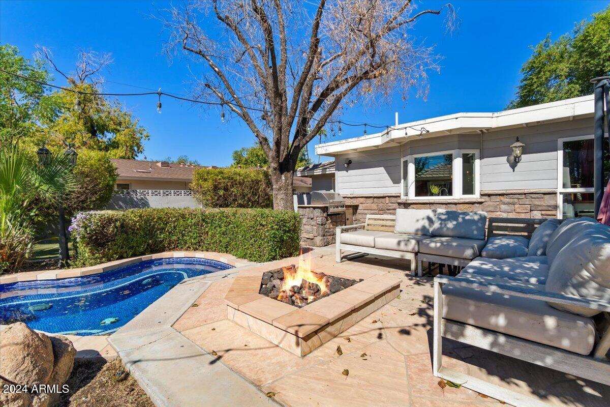 3841 East Elm Street Phoenix, AZ 85018 - Photo 47 of 72 a view of a backyard with couches plants and large trees