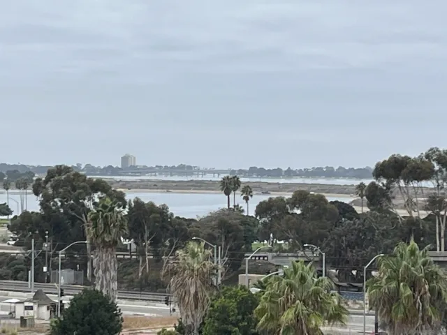 a view of a lake and a city
