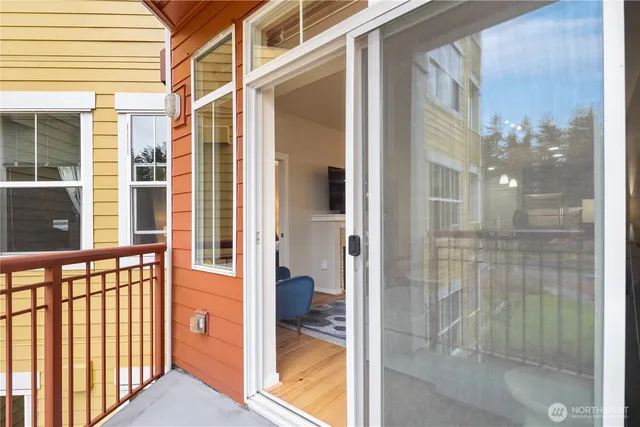 a view of a balcony from door