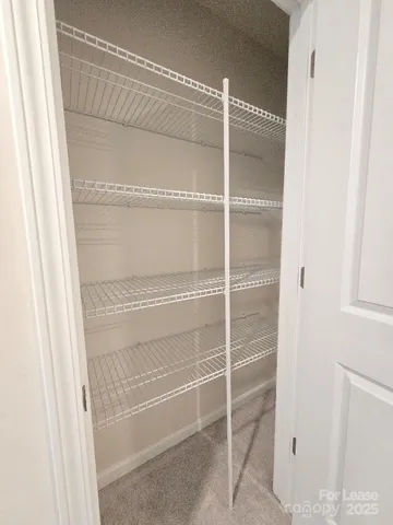 a view of walk in closet with empty racks