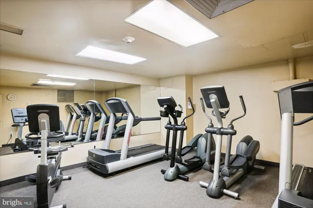 a view of a room with gym equipment