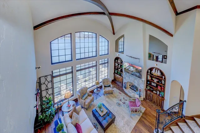 a media room with lots of chairs and a projector