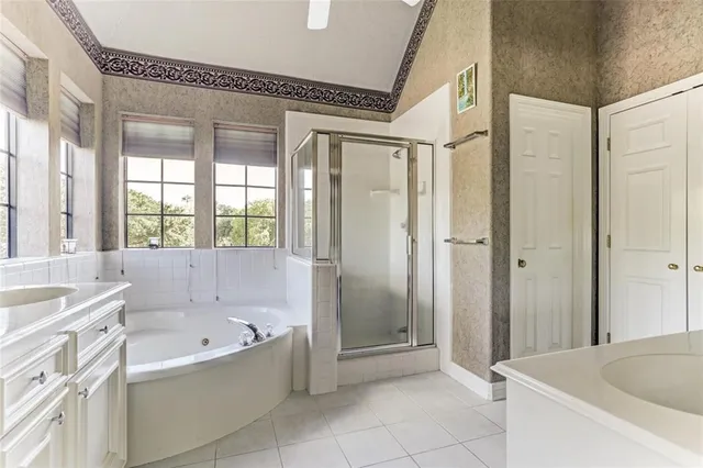 a bathroom with a bathtub and a shower